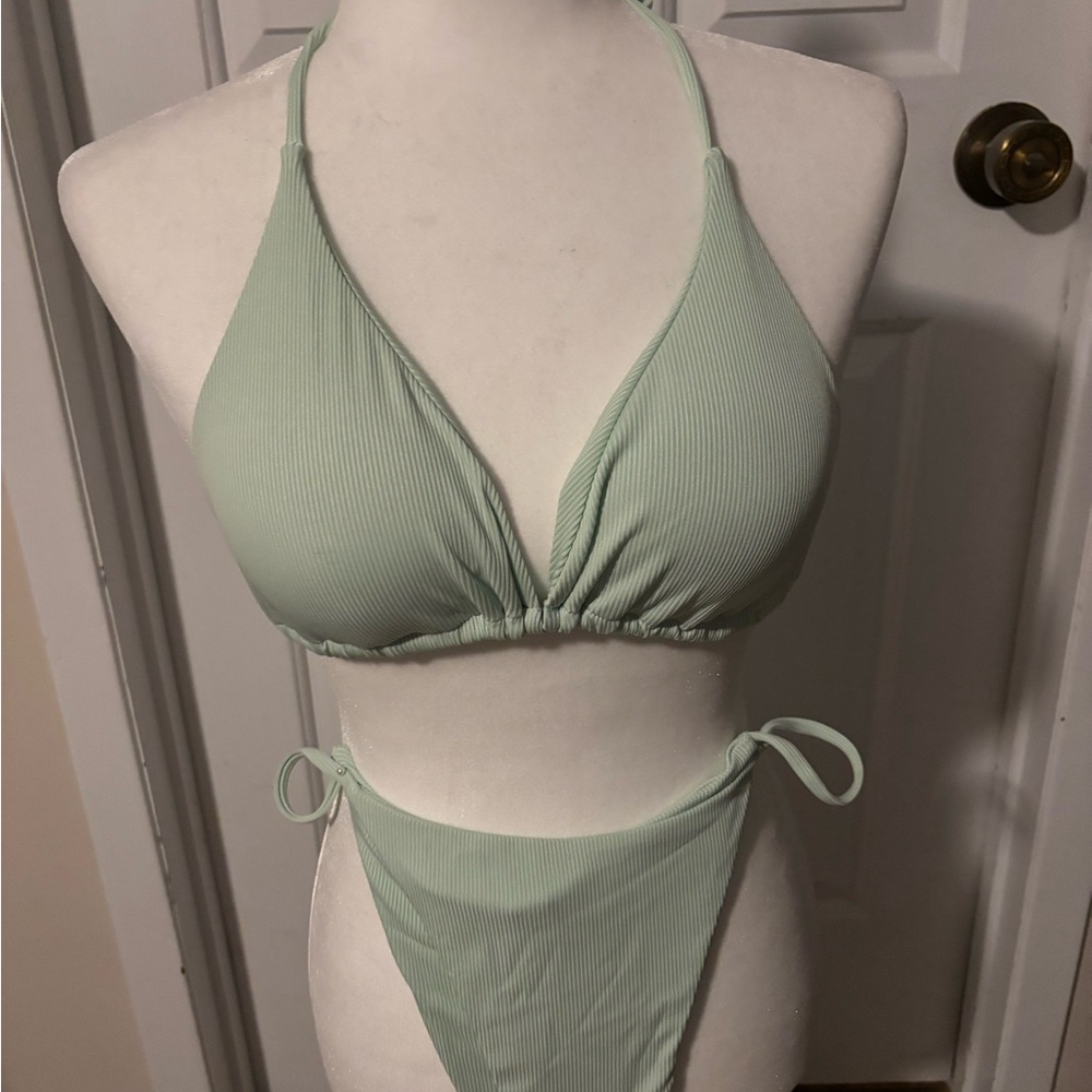 Mint Green Ribbed Bikini Set